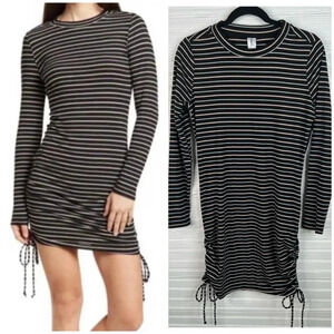 Abound Raincheck Long Sleeve Black Striped Dress Side Ruched Bodycon Sz L